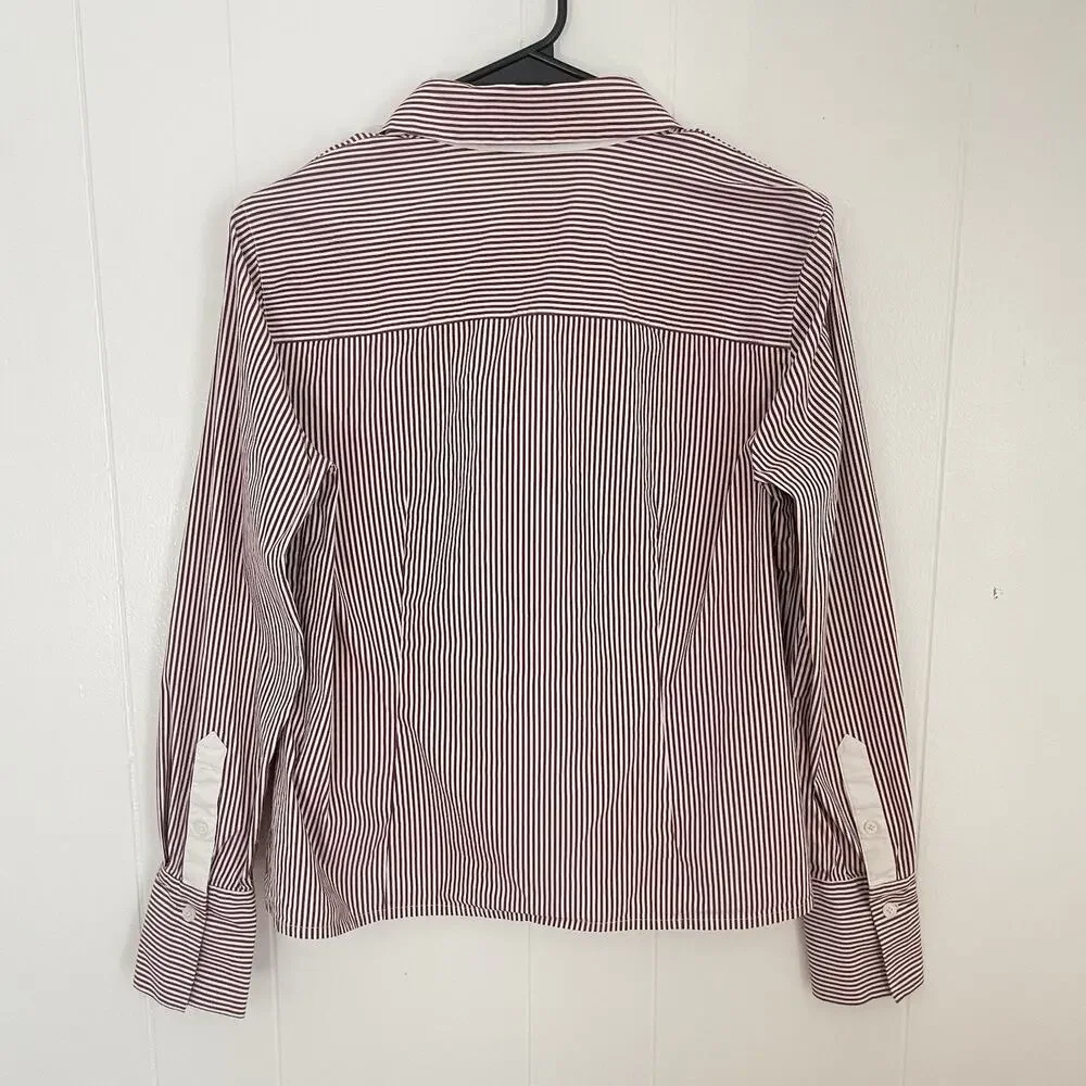 Lafayette 148 NY Women’s Button Down Shirt Small Red White Stripe‎ Collared
